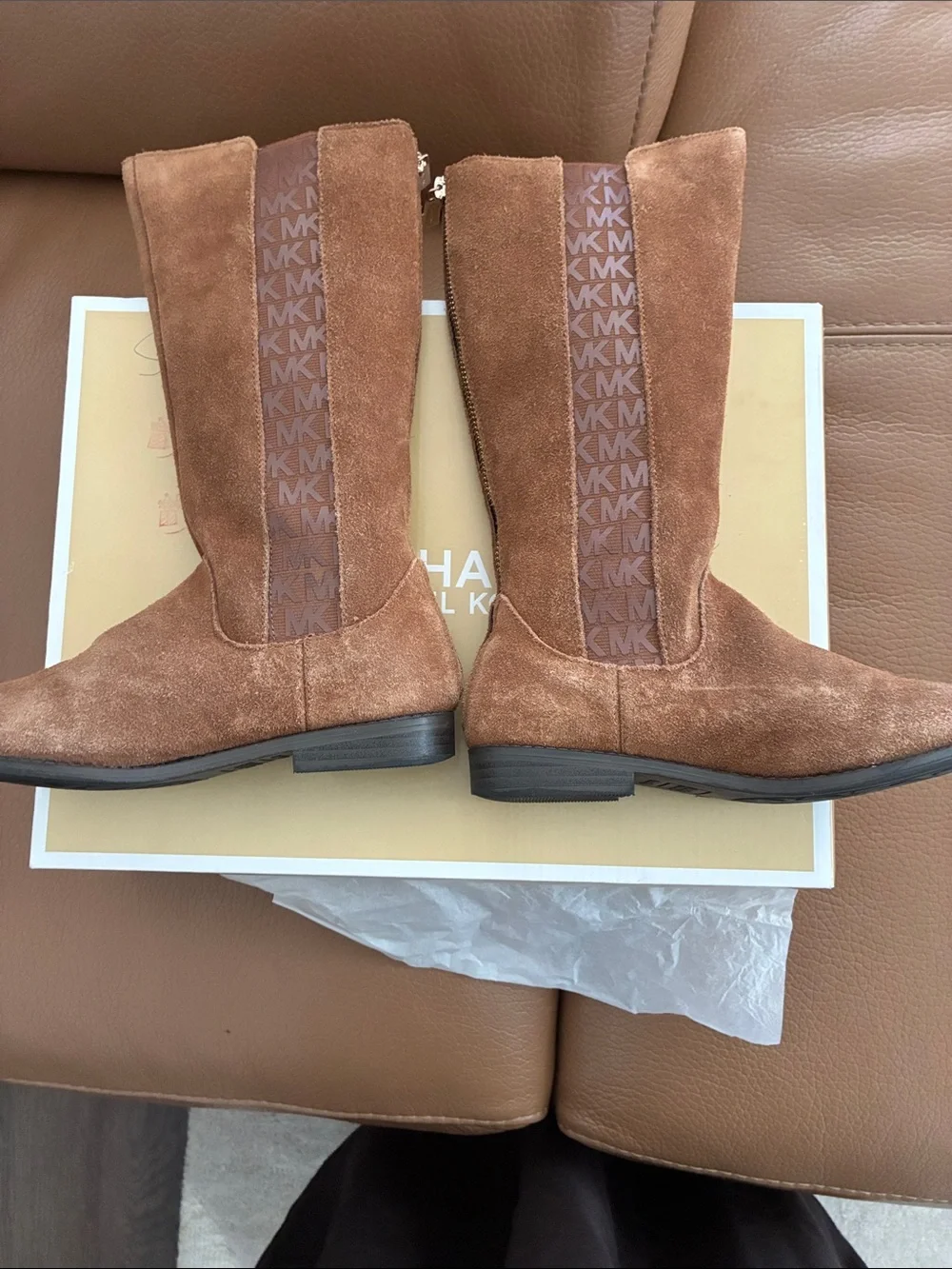 MICHAEL Michael Kors Chestnut Suede Mid-Calf Heeled Boots Girl Boots Us1